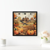 Pumpkin Farm Fall Harvest Erntedank Quadratische Wanduhr (Zuhause)
