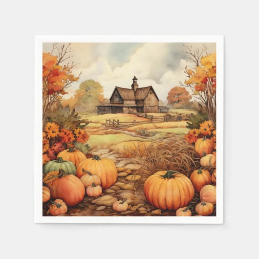 Pumpkin Farm Fall Harvest Erntedank Serviette (Vorderseite)