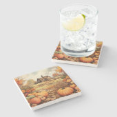 Pumpkin Farm Fall Harvest Erntedank Steinuntersetzer (Seitenansicht)