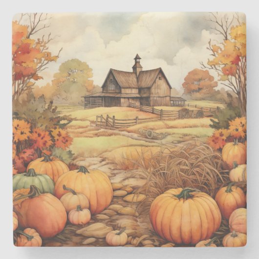 Pumpkin Farm Fall Harvest Erntedank Steinuntersetzer (Vorderseite)