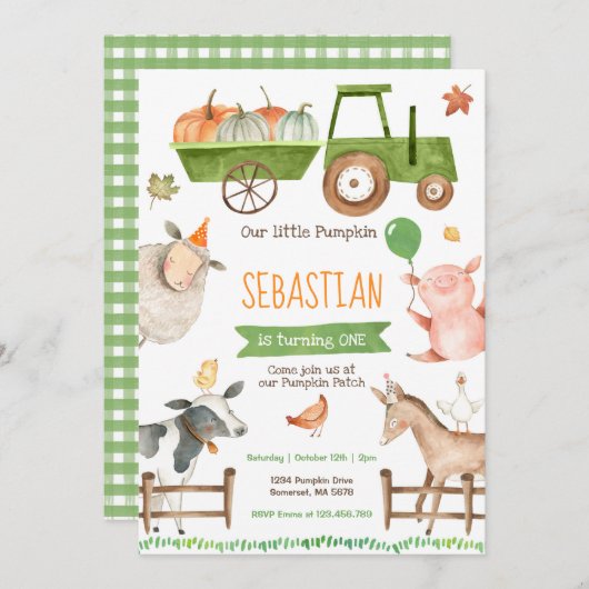 Pumpkin Farm Geburtstag Einladung Fall Farm Party (Vorne/Hinten)