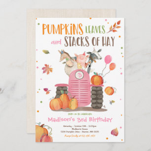 Pumpkin Farm Party Pink Tractor Geburtstagsparty Einladung