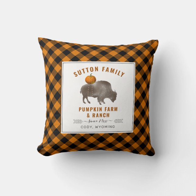 Pumpkin Farm Ranch Bison Buffalo Kariert Kissen (Vorderseite)