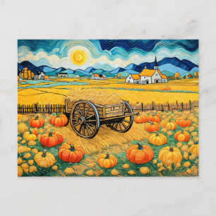 Pumpkin Field Harvest mit Hay Wagon Feiertagspostkarte