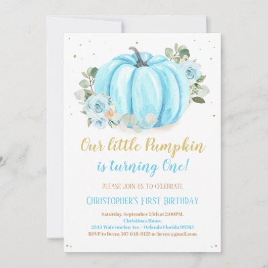 Pumpkin First Birthday Einladung (Vorderseite)