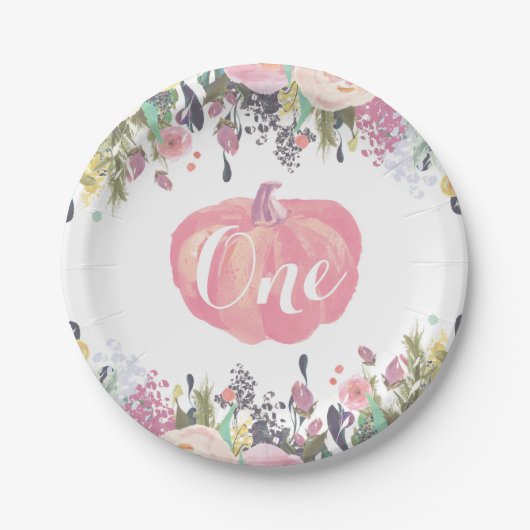 Pumpkin First Birthday Floral Gold Paper Teller (Vorderseite)