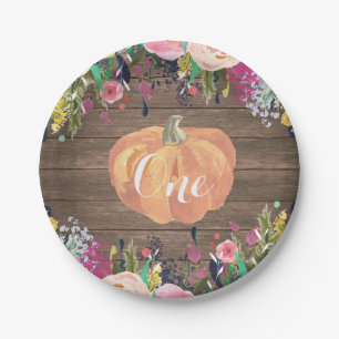 Pumpkin First Birthday Floral Gold Paper Teller