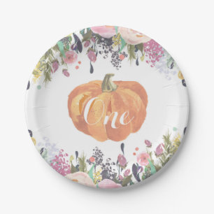 Pumpkin First Birthday Floral Gold Paper Teller