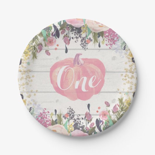 Pumpkin First Birthday Floral Gold Paper Teller (Vorderseite)