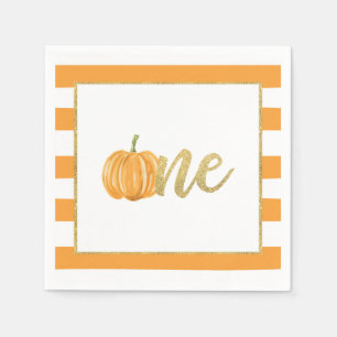 Pumpkin First Birthday Napkin - Boy Orange Streife Serviette