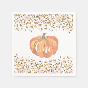 Pumpkin First Birthday Orange Pink Gold Glitzer Serviette