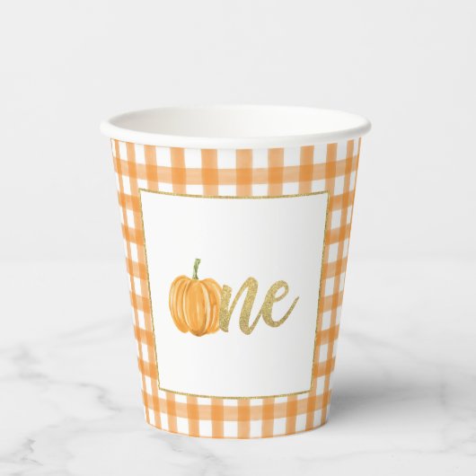 Pumpkin First Birthday Paper Cup - Boy Orange Pl Pappbecher (Vorderseite)