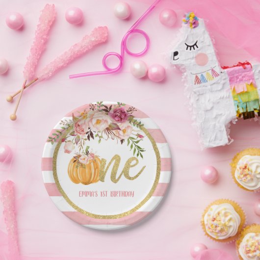 Pumpkin First Birthday Paper Plate - Floral St C Pappteller (Party)