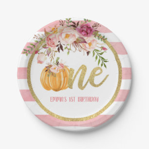 Pumpkin First Birthday Paper Plate - Floral St C Pappteller