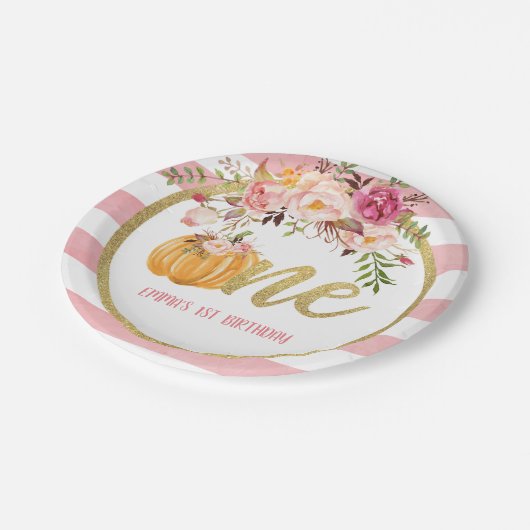 Pumpkin First Birthday Paper Plate - Floral St C Pappteller (Schrägansicht)