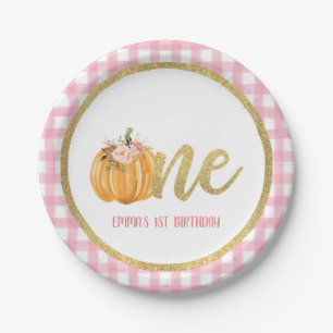 Pumpkin First Birthday Paper Plate - P Gingham C Pappteller