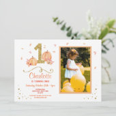 Pumpkin First One Birthday Fall Party Foto Einladu Einladung (Stehend Vorderseite)