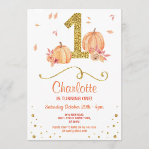 Pumpkin First One Birthday Herbst Party laden Einladung