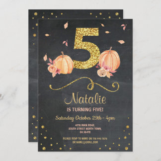 Pumpkin FIVE Geburtstag 5. Herbst Chalk Gold Einla Einladung