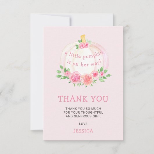 Pumpkin Floral Baby Dusche Pink Dankeskarte (Vorderseite)