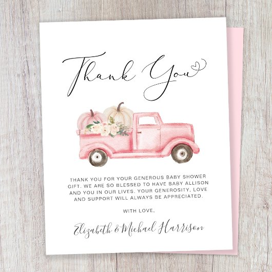 Pumpkin Floral Baby Girl Dusche Danke Karte