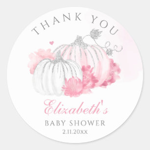 Pumpkin Floral Baby Girl Dusche Vielen Dank Runder Aufkleber