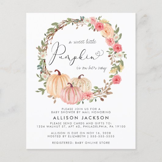 Pumpkin Floral Baby Shower by Mail Einladung (Vorderseite)