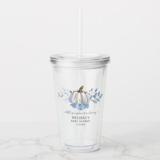 Pumpkin Floral Baby Shower Dusty Blue Acryltrinkbecher (Vorderseite)