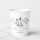 Pumpkin Floral Baby Shower Dusty Blue Pappbecher (Rückseite)