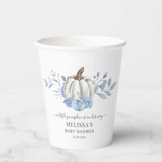 Pumpkin Floral Baby Shower Dusty Blue Pappbecher (Vorderseite)