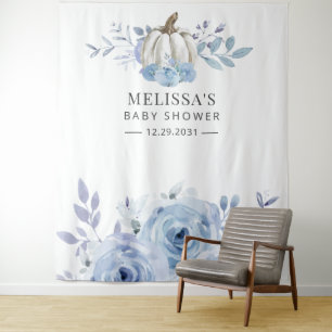 Pumpkin Floral Baby Shower Dusty Blue Wandteppich