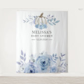 Pumpkin Floral Baby Shower Dusty Blue Wandteppich (Vorderseite)