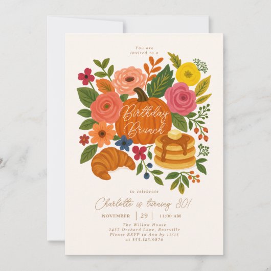 Pumpkin Floral Birthday Brunch Invitation Fall Einladung (Vorderseite)
