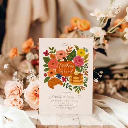 Pumpkin Floral Birthday Brunch Invitation Fall Einladung