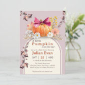 Pumpkin Floral Bow Baby Dusche Einladung (Stehend Vorderseite)