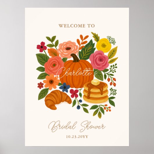 Pumpkin Floral Brautparty Begrüßungszeichen Poster (Vorne)