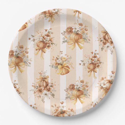 Pumpkin Floral Brautparty Pappteller (Vorderseite)