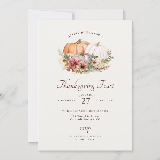 Pumpkin Floral Erntedank Dinner Einladung (Vorderseite)