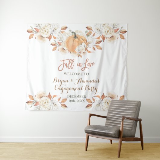Pumpkin Floral Fall der Liebe Engagement Partei Wandteppich (Beispiel (Horizontal))