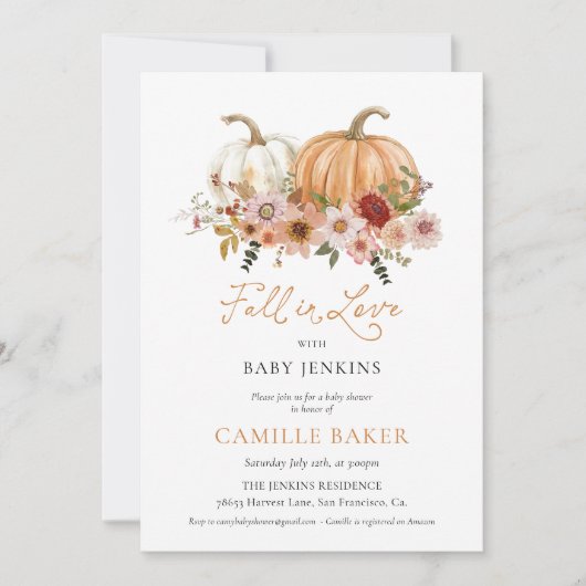 Pumpkin Floral Fall in Liebe mit Babydusche Einladung (Vorderseite)