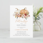 Pumpkin Floral Fall in Liebe mit Babydusche Einladung (Stehend Vorderseite)