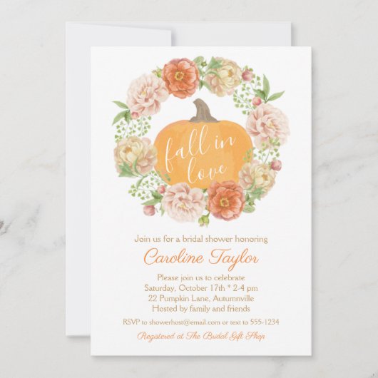 Pumpkin Floral Fall Liebe Fall Brautparty Einladung (Vorderseite)