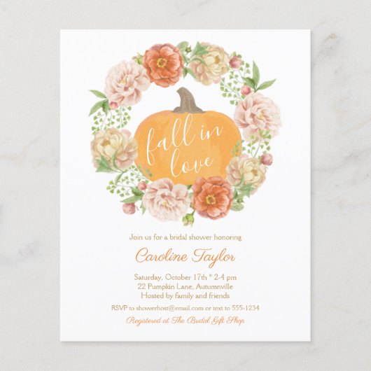 Pumpkin Floral Fall Liebe Fall Brautparty Inv (Vorderseite)