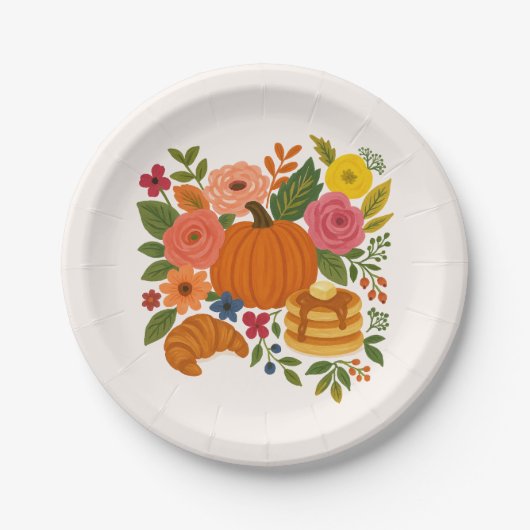 Pumpkin Floral Fall Thanksgiving Paper Plates Pappteller (Vorderseite)