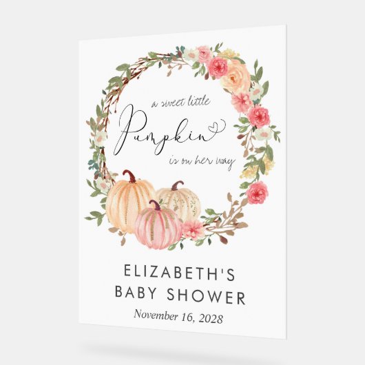 Pumpkin Floral Girl Baby Dusche Willkommen Acrylschild (Winkel)