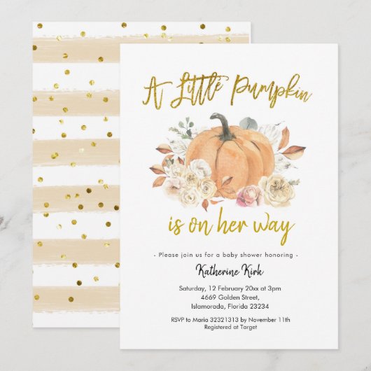 Pumpkin Floral Girl Babydusche Einladung (Vorne/Hinten)