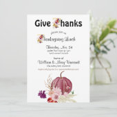 Pumpkin Floral Gold White Erntedank Einladung (Stehend Vorderseite)