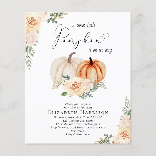 Pumpkin Floral Herbstdusche einladen (Vorderseite)