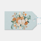 Pumpkin Floral Herbstfarben Blue, Geschenkanhänger (Vorderseite (Horizontal))