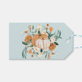 Pumpkin Floral Herbstfarben Blue, Geschenkanhänger